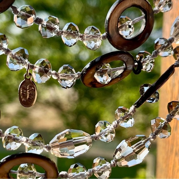 Cookie Lee Crystal and Abalone Shell 48 inch Necklace Sparkles Faceted Glistens - Picture 5 of 17